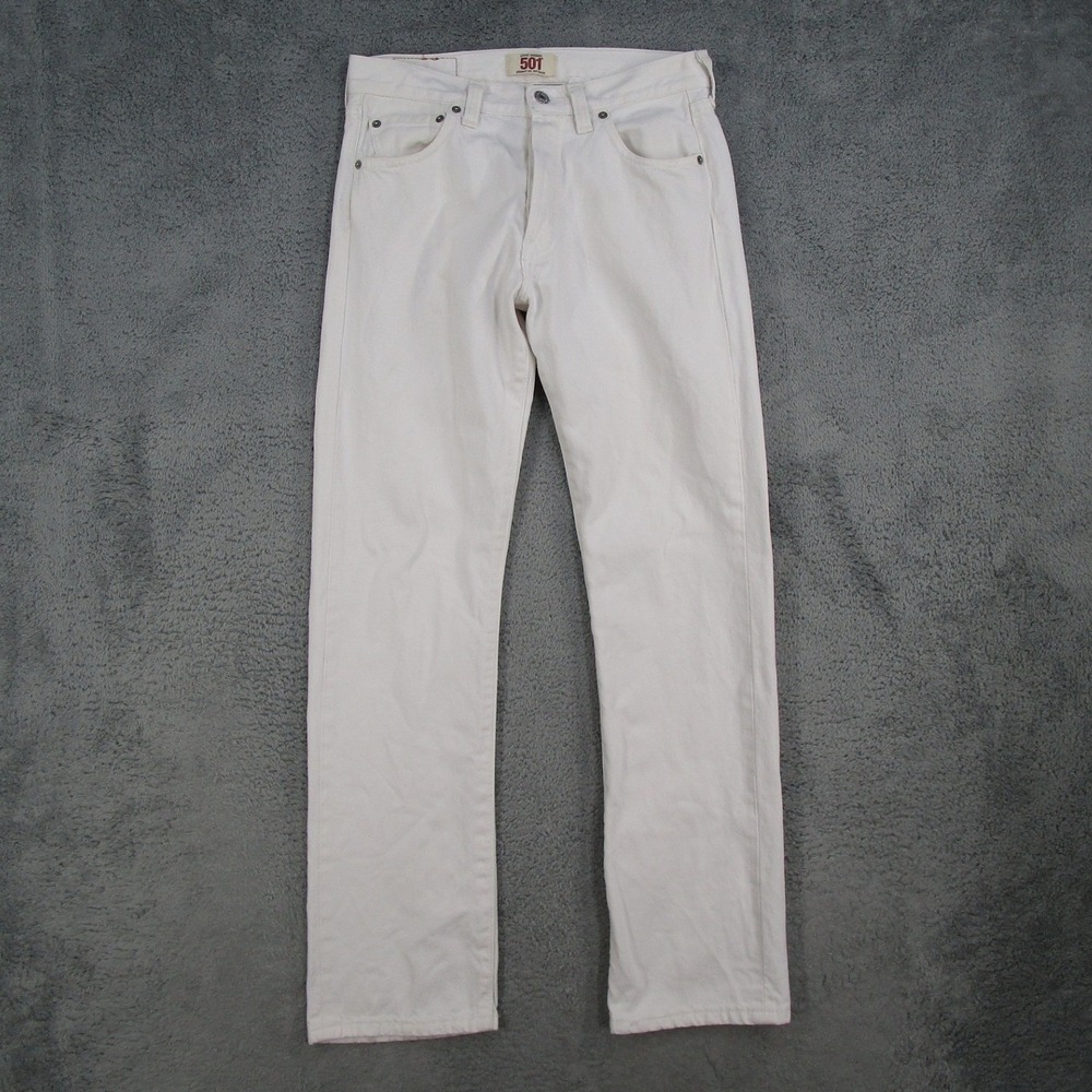 Levis 501 Original Mens White Straight Leg Button Fly Denim Jeans 29x31